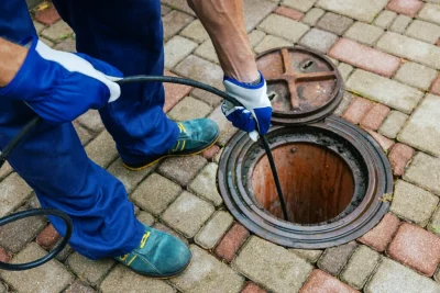 Plumber cleaning an outdoor sewer drain in Santa Clarita
